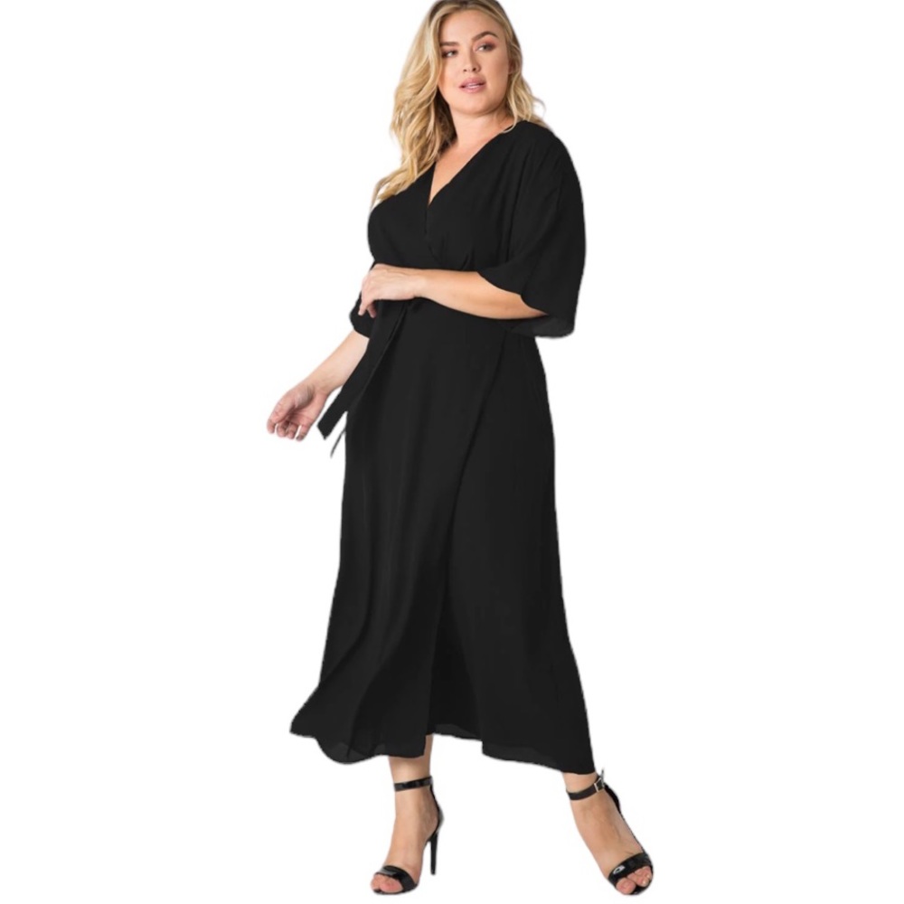 NWT Standards & Practices Black Short Sleeve Wrap Maxi Dress Size 2X Reg. $88